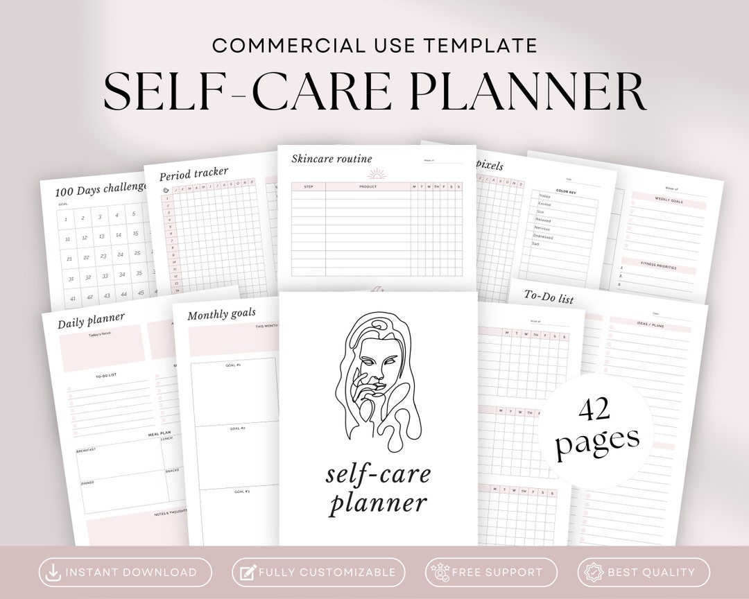 Self Care Planner Template (OK Commercial Use) | PLR Planner Printable ...