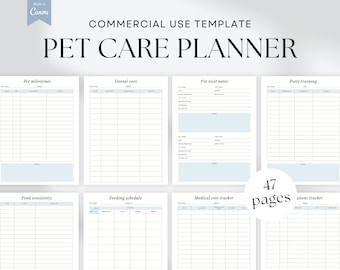 Pet Care Planner Canva Template (OK Commercial use) | PLR Planner printable | Commercial Use Planner  | Pet Planner Editable Template