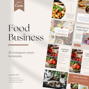 30 Food Instagram Post Templates, Dietician Instagram, Restaurant Instagram Canva Template, Food Blogger Instagram Posts, Instagram Feed