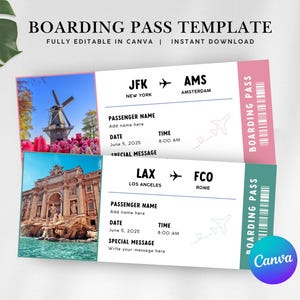 Boarding Pass Editable Template, Vacation Surprise Gift Editable, Canva Template Airline Ticket to Europe, Personalized Boarding Pass Gift