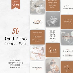 50 Girl Boss Instagram Quotes, Instagram Posts Templates Canva, Boss Babe Quotes, Editable Canva Template for Instagram, Instagram Stories