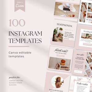 100 Pink Instagram Post Templates, Small Business Instagram Templates, Branding Template, Social Media Templates, Editable Instagram Posts