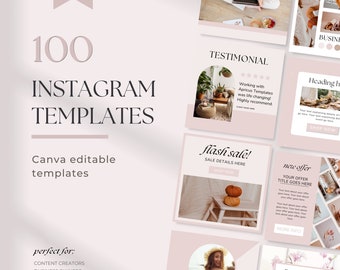 100 Pink Instagram Post Templates, Small Business Instagram Templates, Branding Template, Social Media Templates, Editable Instagram Posts