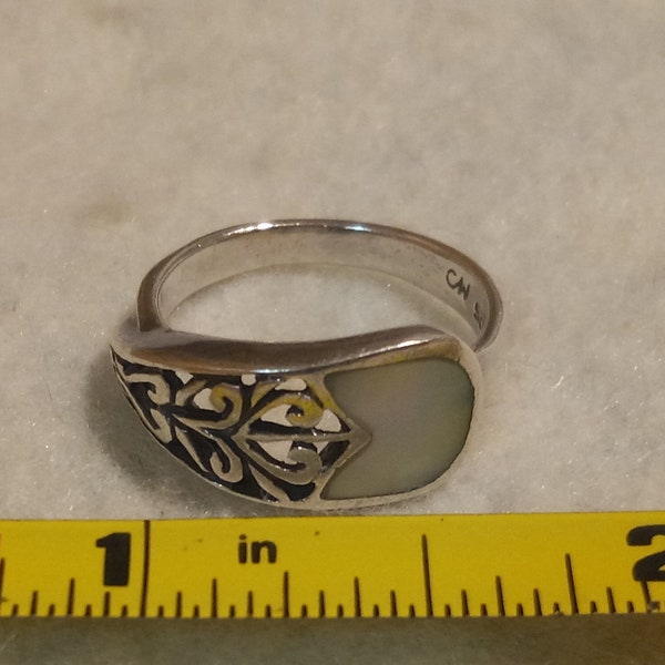 Sterling silver & MOP ring. "MC, 925" (Marsala) Size 6