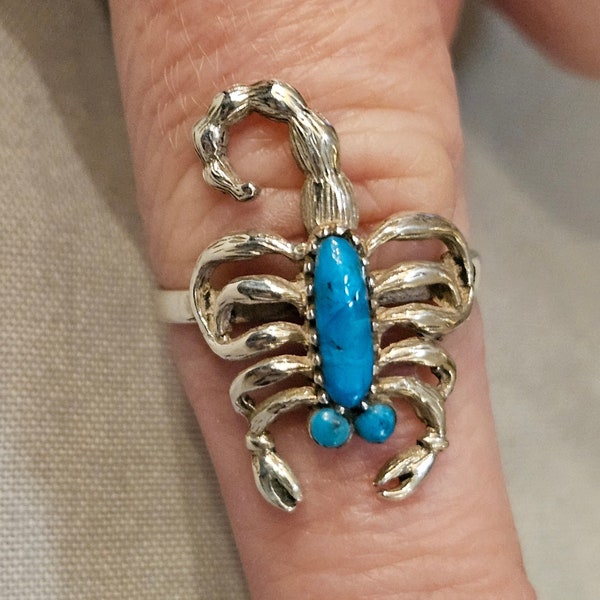 Sterling silver with turquoise scorpion ring. Size 8. "925"