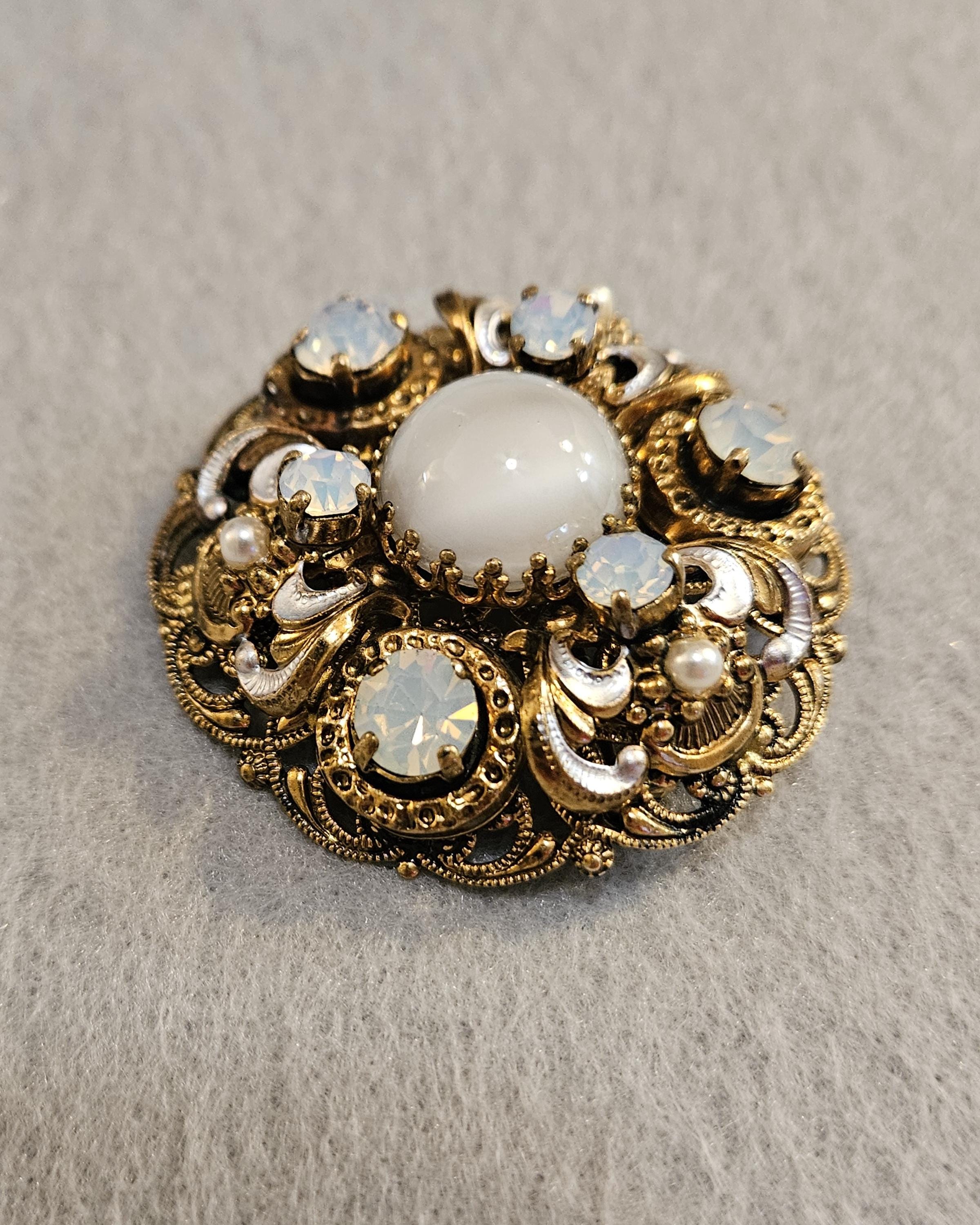 Antique Seed Pearl Starburst Brooch, Victorian Estate  Antique Victorian Sterling, Glass & Seed Pearl Brooch main image 1