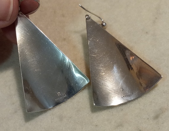 Sterling silver & MOP triangle earrings. Signed "… - image 7