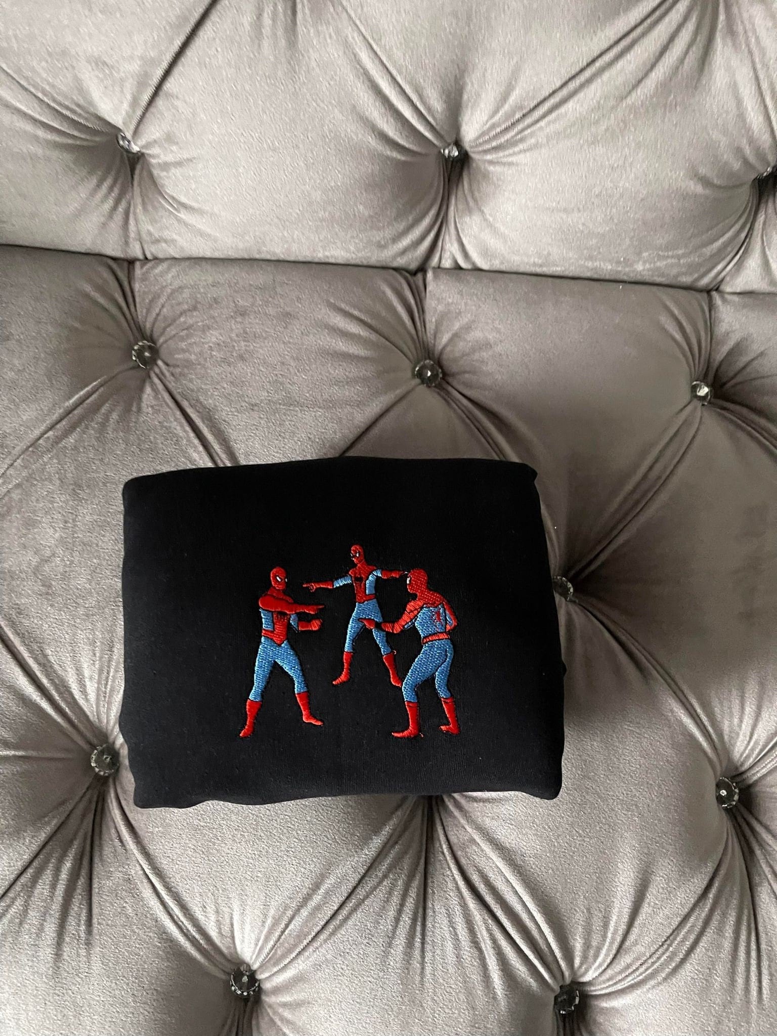 Beige Embroidered Triple Spiderman Sweatshirt