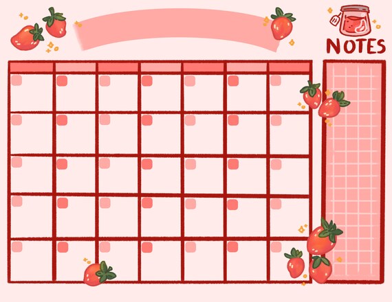 Summer Strawberry Calendar Printable, Monthly Planner, Printable Calendar,  Stationary, Cottagecore Calendar - Etsy