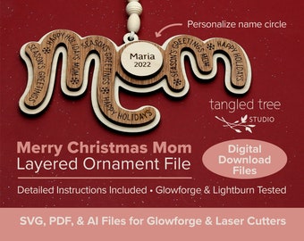 Archivos SVG para láser – Adorno navideño con la palabra "MAMÁ" – Digital – Probado con Glowforge y LightBurn
