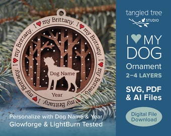 Me encanta mi archivo SVG / PDF de adorno para perros Brittany Spaniel - Sin producto físico - Corte láser y Glowforge listo