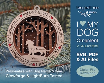 Me encanta mi dachshund (pelo corto) adorno para perros SVG / PDF archivo - Sin producto físico - Laser Cut y Glowforge listo