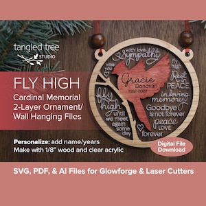 Laser SVG, PDF, AI Files – Fly High Cardinal Memorial Ornament/Wall Hanging - Glowforge and LightBurn Ready