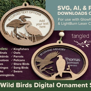 Laser-Cut SVG Files – 15 Bird Ornaments Set – Merry Christmas, First Christmas, Memorial, Holidays – No physical product – Glowforge-Ready