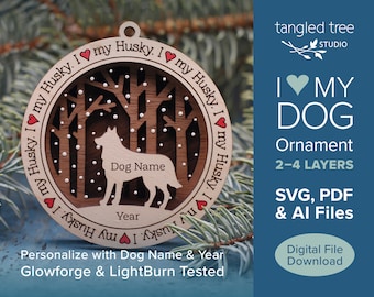 Me encanta mi adorno de perro Husky archivo SVG / PDF - Sin producto físico - Laser Cut y Glowforge ready