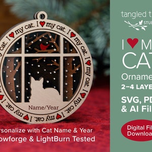 I love my cat (Version 5) Ornament SVG/PDF Datei – Kein physisches Produkt – Laser Cut and Glowforge ready
