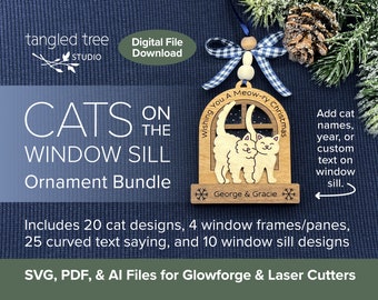 Laser SVG/PDF Files – Cats on the Window Sill Ornament Bundle – No physical product – Glowforge & LightBurn tested and ready to use