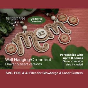 Laser SVG/PDF Files – MOM Ornament/Wall Hanging – No physical product – Glowforge & LightBurn tested and ready to use