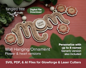 Laser SVG/PDF Files – MOM Ornament/Wall Hanging – No physical product – Glowforge & LightBurn tested and ready to use