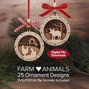 Laser SVG Files – Farm Animal Ornament Bundle – Digital – Glowforge & LightBurn tested