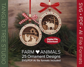 Laser SVG Files – Farm Animal Ornament Bundle – Digital – Glowforge & LightBurn tested