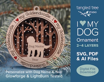 Me encanta mi archivo SVG / PDF de adorno para perros Goldendoodle - Sin producto físico - Laser Cut y Glowforge listo