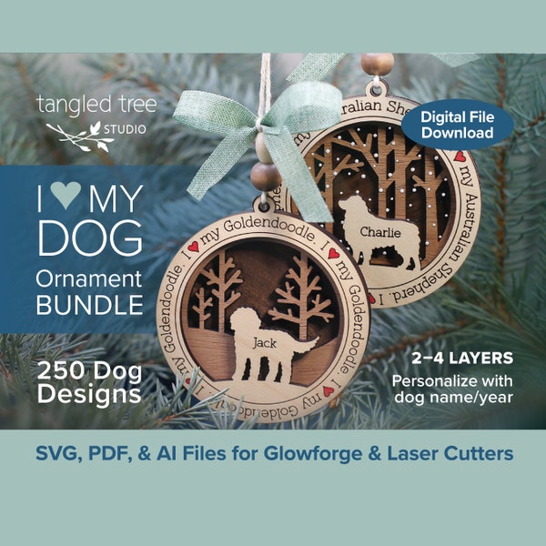 Laser SVG/PDF Files – 250 Dog Designs – I Love My Dog Ornament Bundle – No physical product – Glowforge & LightBurn tested and ready to use