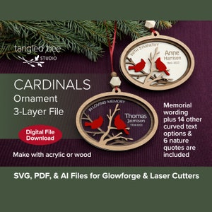 Laser-Cut SVG Files – Cardinal Bird Ornament – Memorial, First Christmas, Special Occasions – No physical product – Glowforge-Ready