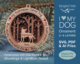 Me encanta mi archivo SVG / PDF de adorno para perros perros de ganado australiano - Sin producto físico - Cortado con láser y Glowforge listo
