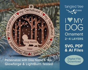 Me encanta mi adorno para perros Dachshund (pelo largo) archivo SVG / PDF - Sin producto físico - Laser Cut y Glowforge listos