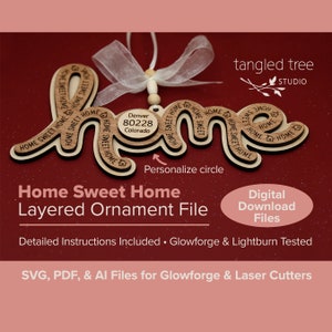 Laser SVG/PDF-bestanden – HOME Home Sweet Home Ornament File – Geen fysiek product – Glowforge & LightBurn getest en klaar voor gebruik