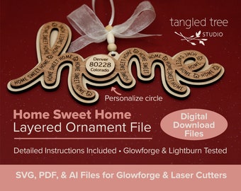 Archivos SVG para láser – Palabra "HOME", Archivo de adorno "Hogar, dulce hogar" – Digital – Probado con Glowforge y LightBurn