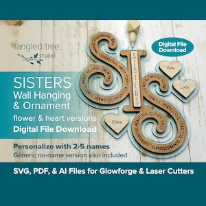Archivos láser SVG/PDF – Archivos para colgar en la pared/adornos de la hermana "Sis" – Sin producto físico – Glowforge Ready
