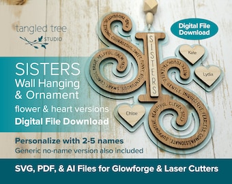 Laser SVG/PDF Files – Sister &quot;Sis&quot; Wall Hanging/Ornament Files – No physical product – Glowforge Ready