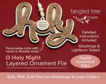 Archivos SVG para láser – Palabra «SANTO», Archivo para adorno de Noche Santa – No es un producto físico – Probado con Glowforge y LightBurn