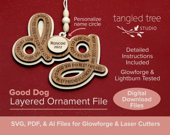 Archivos SVG para láser – Palabra "DOG", Buen Perro, Archivo para adorno de mejor amigo – No incluye producto físico – Probado con Glowforge y LightBurn