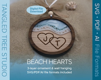 Archivos SVG para láser – Adorno de corazones de playa – Digital – Probado y listo para usar con Glowforge y LightBurn