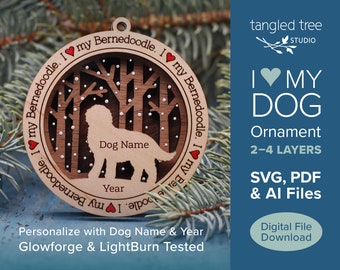 Me encanta mi archivo SVG / PDF de adorno para perros Bernedoodle - Sin producto físico - Corte láser y Glowforge listo