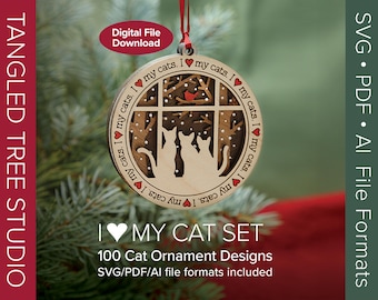 Laser SVG Files – 100 Cat Designs Ornament Bundle – Digital – Glowforge & LightBurn tested