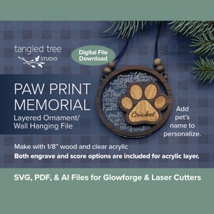 Laser SVG, PDF, AI Files – Pet Paw Print Memorial Ornament/Wall Hanging - Glowforge and LightBurn Ready