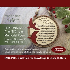 Laser SVG, PDF, AI Files – Cardinal Memorial Poem - Ornament/Wall Hanging - Glowforge and LightBurn Ready