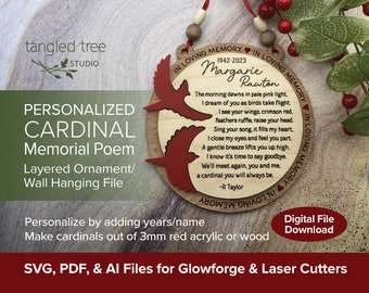 Archivos láser SVG, PDF, AI – Poema conmemorativo del cardenal - Adorno/Colgante de pared - Glowforge y LightBurn Ready