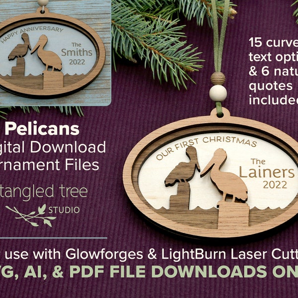 Laser-Cut SVG Files – Pelican Ornament – Merry Christmas, First Christmas, Memorial, Holidays – No physical product – Glowforge-Ready