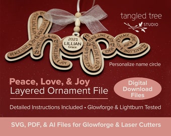 Archivos SVG para láser – Adorno con la palabra «ESPERANZA» (Paz, Amor y Alegría) – Digital – Probado con Glowforge y LightBurn