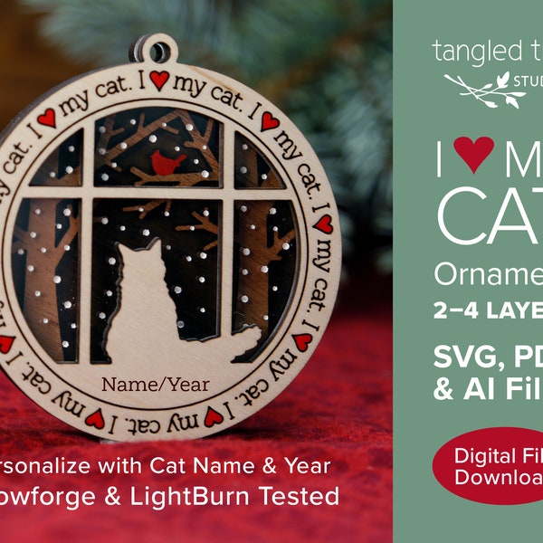 I love my cat (version 4) ornament SVG/PDF file – No physical product – Laser Cut and Glowforge ready