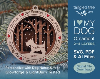 Me encanta mi adorno para perros Scottie archivo SVG / PDF - Sin producto físico - Laser Cut y Glowforge ready
