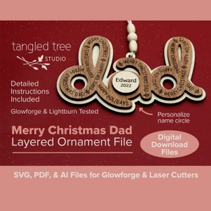 Laser SVG/PDF Dateien – DAD Merry Christmas Ornament Datei – Kein physisches Produkt – Glowforge & LightBurn getestet und fertig