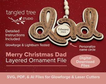 Archivos SVG para láser – Adorno navideño con la palabra "PAPÁ" – Archivo digital – Probado y listo para usar con Glowforge y LightBurn