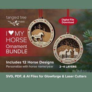 Laser SVG/PDF Files – I Love My Horse Ornament Bundle – No physical product – Glowforge & LightBurn tested and ready to use