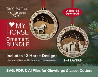 Laser SVG/PDF Files – I Love My Horse Ornament Bundle – No physical product – Glowforge & LightBurn tested and ready to use